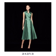 [asava ss24] Kourtney Pleated Trench Dress เทรนช์เดรส แขนกุด ปกสูท แต่งจีบหลัง แต่งคาดเข็มขัด แต่งดี