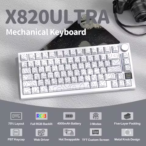 ATTACK SHARK X820 Ultra 75% Wireless Gaming Mechanical Keyboard Hot-Swappable Gasket Mount RGB Backl