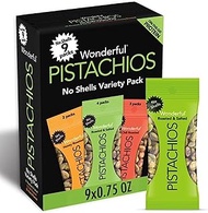 Wonderful Pistachios No Shells, 3 Flavors Mixed Variety Pack of 9 (0.75 Ounce), Roasted & Salted Nut