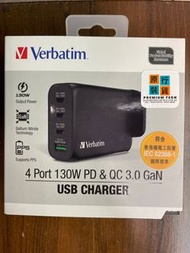 門市全新現貨‼️ Verbatim 4 端口 130W PD 3.0 &amp; QC 3.0 GaN USB 充電器 66634