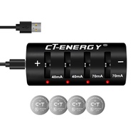 CT-ENERGY Lithium Rechargeable Coin Cells Battery Charger with 4-Pack 3.7V High Capacity 70mAh LIR20