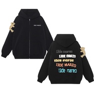 13de Marzo Zip Hoodie with Thick Cotton Felt Bear and Tag