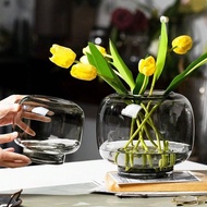 1pc Luxury Round Glass Vase - Transparent Hydroponics Flower Holder, Wide Mouth Design - Multipurpos
