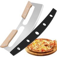 Pizza Cutter Rocker Blade with Wooden Handle, Premium 14inch Pizza Knife Rocker Cutter with Sharp St