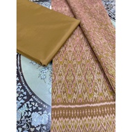 (Fabric Set) Silk Fabric Raised With Glass Beads Natural Color (2 Meter Patterned + 2 Plain Color) D