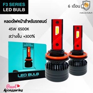 F3 Series LED Bulb หลอดไฟหน้ารถยนต์ LED 45W 6500K แสงขาวนวล สว่างขึ้น +300% ติดตั้งง่าย ขั้วหลอดไฟมา