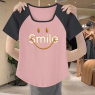 Aiyiyi Short-Sleeved T-Shirt Contrast Color Top Printed M-3XL Summer Formal Shoulder Stitching Loose