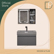 Design Plan Bathroom Slate Integrated Basin Cabinet Drawer With Glass Door Smart LED Mirror cabinet