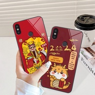 Xiaomi Redmi Note 5 / 5 Pro / Note 6 / 6 Pro / Note 7 / 7Pro / Mi 6X / Mi A2 Glass Case With Red Dragon Pattern CNY God Of Fortune