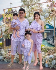 ชุดไทย สะไบลายดอก Shaba Sabai สีม่วง สะไบสำเร็จ โจงกระเบน ชุดแม่ลูก ชุดไทยเด็กหญิง ชุดไทยไปโรงเรียน ชุดไทยลอยกระทง ชุดครอบครัว
