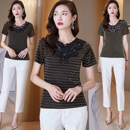 Summer New Style Korean Version Embroidered Lace Bottoming Shirt Women Fashion All-Match T-Shirt
