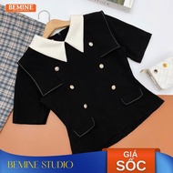 BEMINE V-neck shirt with peplum buttons-A444