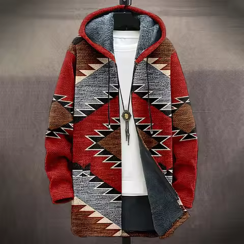Men Jacket Cardigans Coats Printed Native Retro Aztec Graphics Mid Trench Outdoors Fleece Winter Cas