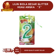 LILIN LARGE GLITTER GREEN VIOLIN CANDLE NUMBER 2 - BIRTHDAY CANDLE