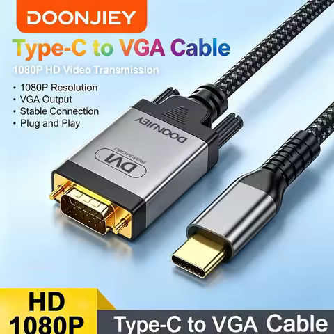 DOONJIEY High-Definition USB C to VGA Cable USB Type C 3.1 to VGA Connection Cable 1080P for Mobile 