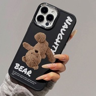 Casing for iPhone 8plus 7plus 8 7 x xs max 11 11Promax 12Promax 13Promax 14plus 14 14Promax 13 15 15promax Teddy Plush Bear Metal Photo Frame Soft TPU Case