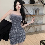 Glitter dress Nightclub Celebrity dress Disco Party dress Sequined Sling dress Slimmer Look Little B