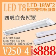【LED.SMD專業燈具網】(LUV250-4)吸頂雙管燈具 玻璃燈管 LED T8-4呎-20W*2