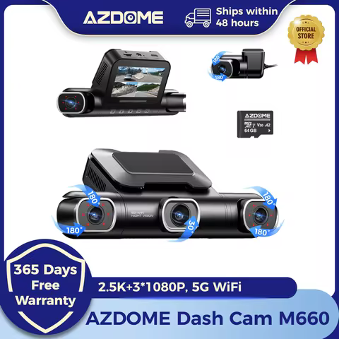 AZDOME 360° 4CH Dash Cam M660 2.5K+3*1080P GPS 5G WiFi Video Recorder Car DVR Built-in 128GB eMMC Ni