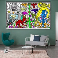 Keith Haring โปสเตอร์ภาพนิทรรศการศิลปะ-บทคัดย่อพิมพ์ลายป๊อปผ้าใบวาดภาพตกแต่งศิลปะจิตรกรรมฝาผนัง-เหมา