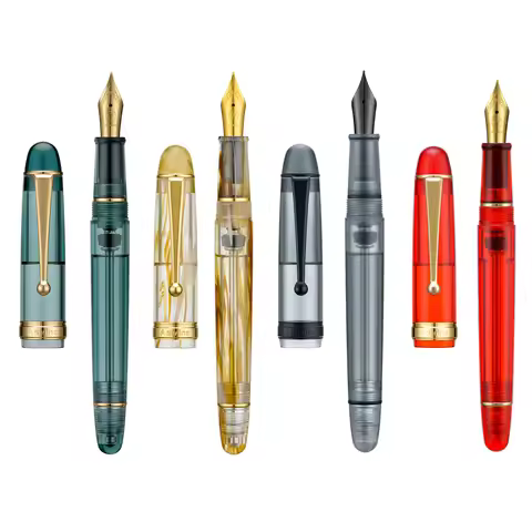 Asvine V126 Vacuum Filling Fountain Pen EF/F/M/ Stub 1.1 Nib, Transparent Brown/ Matte Gray, White A