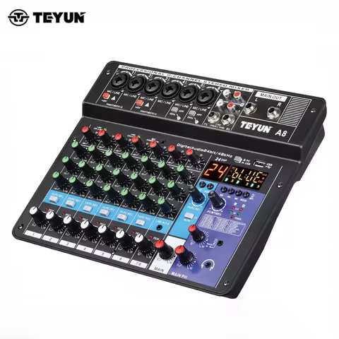 TEYUN 8 Channel Audio Mixer Professional Portable DJ Mixer Sound Table Board Digital MP3 Computer In