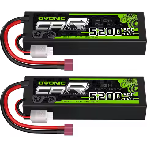 OVONIC 2s Lipo Battery 50C 5200mAh 7.4V Lipo Battery with Dean-Style T Connector for Car Truck Boat 