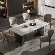 谢伊儿轻奢卡里冰玉天然大理石餐桌长方形高端进口高级奢石餐桌意式别墅 卡里冰玉餐桌【灰钛底座】 1.8m 天然卡里冰玉+灰钛底座