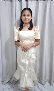 modern filipiniana with rafles side and buttons dress