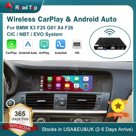 Road Top Wireless CarPlay for BMW CIC NBT EVO X3 F25 G01 X4 F26 2011-2020 with Android Auto Mirror L