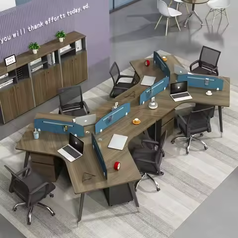 Custom Open Modern Wooden Office Furniture Call Center 6-person Curved Office Workstation Table