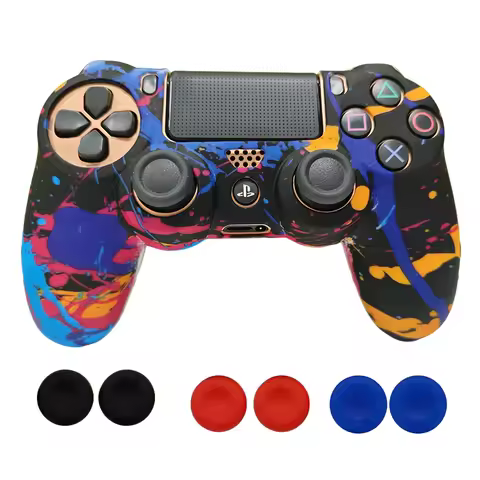 Silicone Cover Camo Protective Skin Case For Sony PS4 DS4 Pro Slim Controller Thumb Grips Joystick C