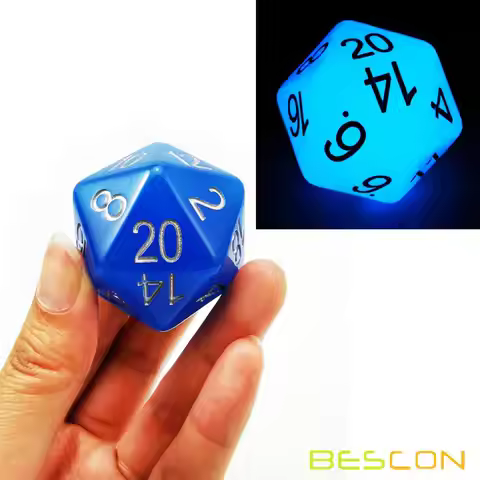 Bescon Jumbo Glowing D20 38MM, Big Size 20 Sides Dice 1.5 inch, Big 20 Faces Cube in Various Solid, 