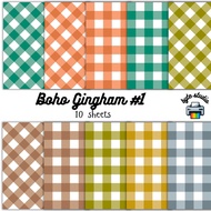 10 Sheets 8x8 Boho Gingham Print by byte studio | Premium Paper Craft Junk Journal Stationery