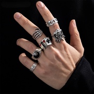 6PC Hip Hop Poker Rings Set - Gothic Skull Claw 8 Ball Statement Jewelry for Men & Women