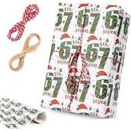 LHBMET 67 Christmas Wrapping Paper, 67 Christmas Ornament Meme Wrapping Paper, 6 7 Meme Funny Orname