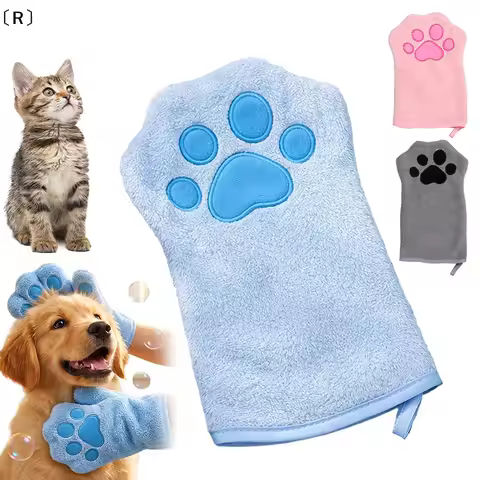 〔E〕Paw Bathing Towel For Cats Puppy, Machine-Washable Reusable Pet Grooming Towel - Soft, Absorbent 