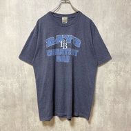 古著 MLB 坦帕灣光芒隊短袖棒球 T 卹，海軍藍，復古設計，L 碼