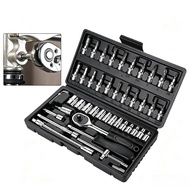 46Pcs Chrome Vanadium Socket Set - Ratchet Spanner Wrench Tool Box with Case