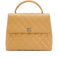 Chanel Beige Quilted Caviar Large Kelly Flap Top Handle Silver Hardware, 1997-1999