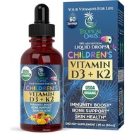 USDA Organic Vitamin D3 K2 Liquid Drops | Vitamin D3 K2 Supplement for Kids & Toddlers Ages 1+ | Kid