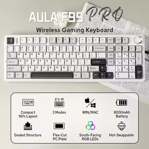 Aula F99 PRO 96% Mechanical Gaming Keyboard BT5.0/USB-C/2.4G Wireless Hot Swappable Gasket Custom Ke