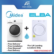 MIDEA MF100W75 7.5KG FRONT LOAD WASHING MACHINE + ELBA EBD 750 V 7KG FRONT LOAD VENTED DRYER
