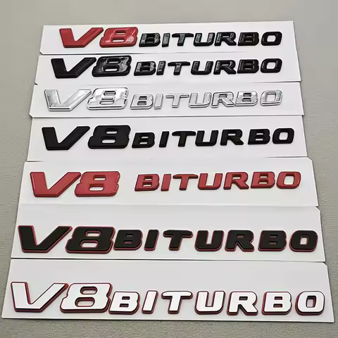 3D ABS Chrome Logo V8 BITURBO Emblem Car Fender Side Badge Decal For Mercedes Benz AMG C63S C63 E63 