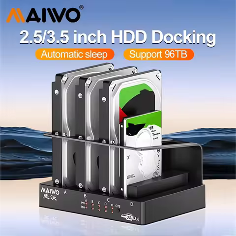 MAIWO 4 Bay Hard Drive Enclosure Sata to USB 3.0 External Multi-Bay 2.5& 3.5 Inch HDD SDD Docking St