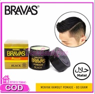 Pomade Pria Barbershop Pelurus Rambut Wangi Tahan Lama BRAVAS Pomade Halal Brilliantine BLACK 80gram