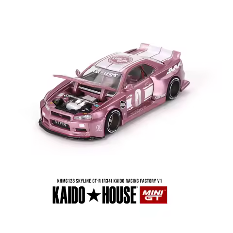Kaido House + MINIGT Skyline GTR R34 Pink KAIDO RACING FACTORY V1 KHMG alloy car Model 128
