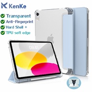 KENKE Case iPad เปลือกแข็งฝ้าโปร่งใสสามพับพร้อมช่องใส่ดินสอ (ด้านซ้าย) เคสอัจฉริยะสำหรับ iPad รุ่น10th Ipad Mini 6 Ipad 2022 M2 Pro 11 Ipad Mini 5 Ipad 7 8 9 Gen เคสไอแพด gen9 2020 Ipad Gen 5th 6th Ipad Air 4 Air 5 2021 ipad pro 11 2022 เคส ipad