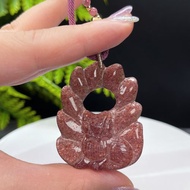 草莓晶九尾狐吊墜 冰透鏤空 立體手工雕刻 美好圓融 和諧友善