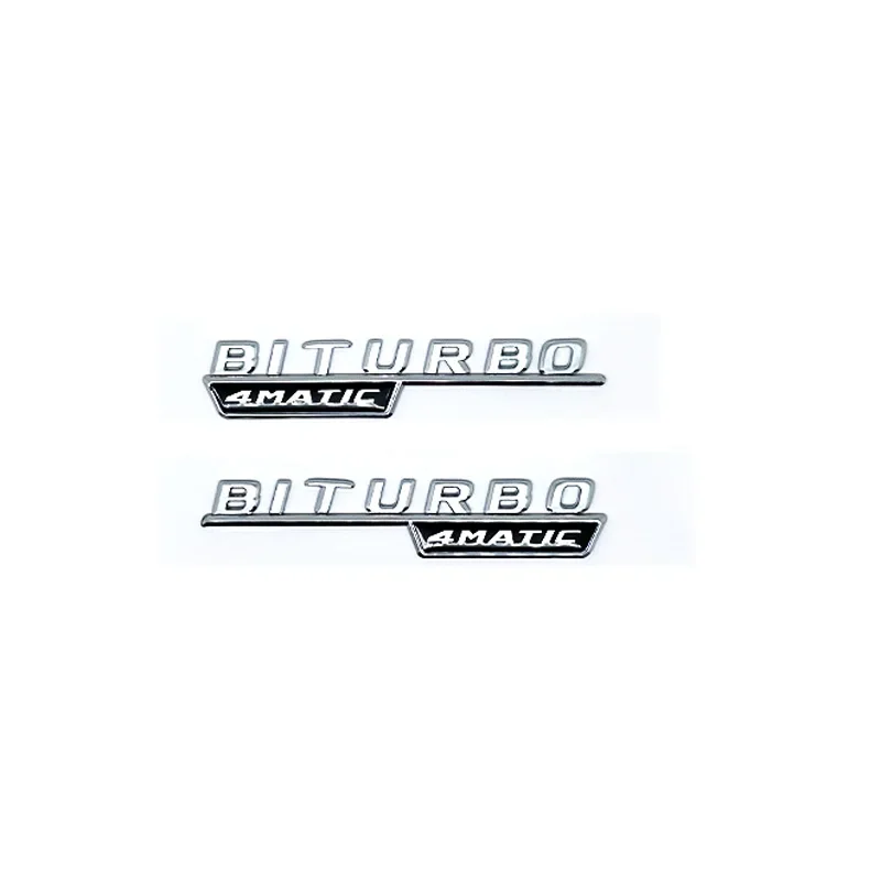 2pcs Car Letters Fender Trim Badge BITURBO 4MATIC Plus Emblem Sticker For Mercedes AMG C43 E43 GLE43